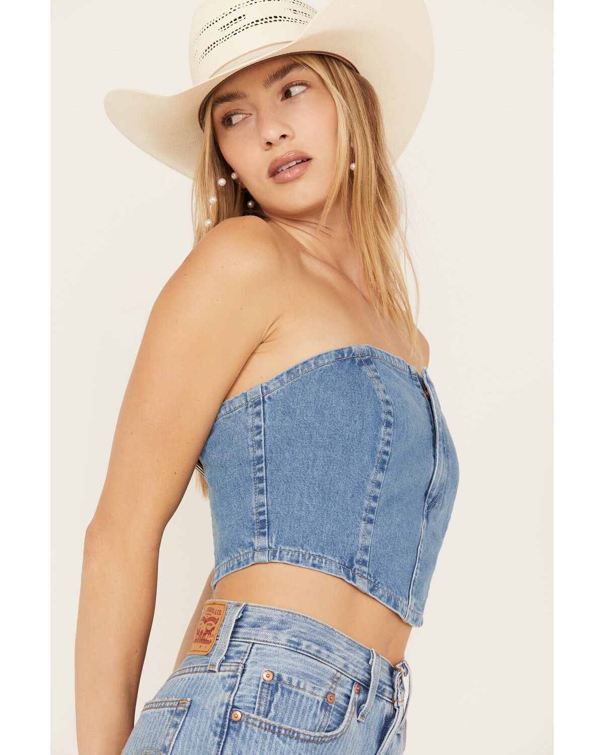Image #3 - Wrangler Women's Denim Bustier, Blue, hi-res