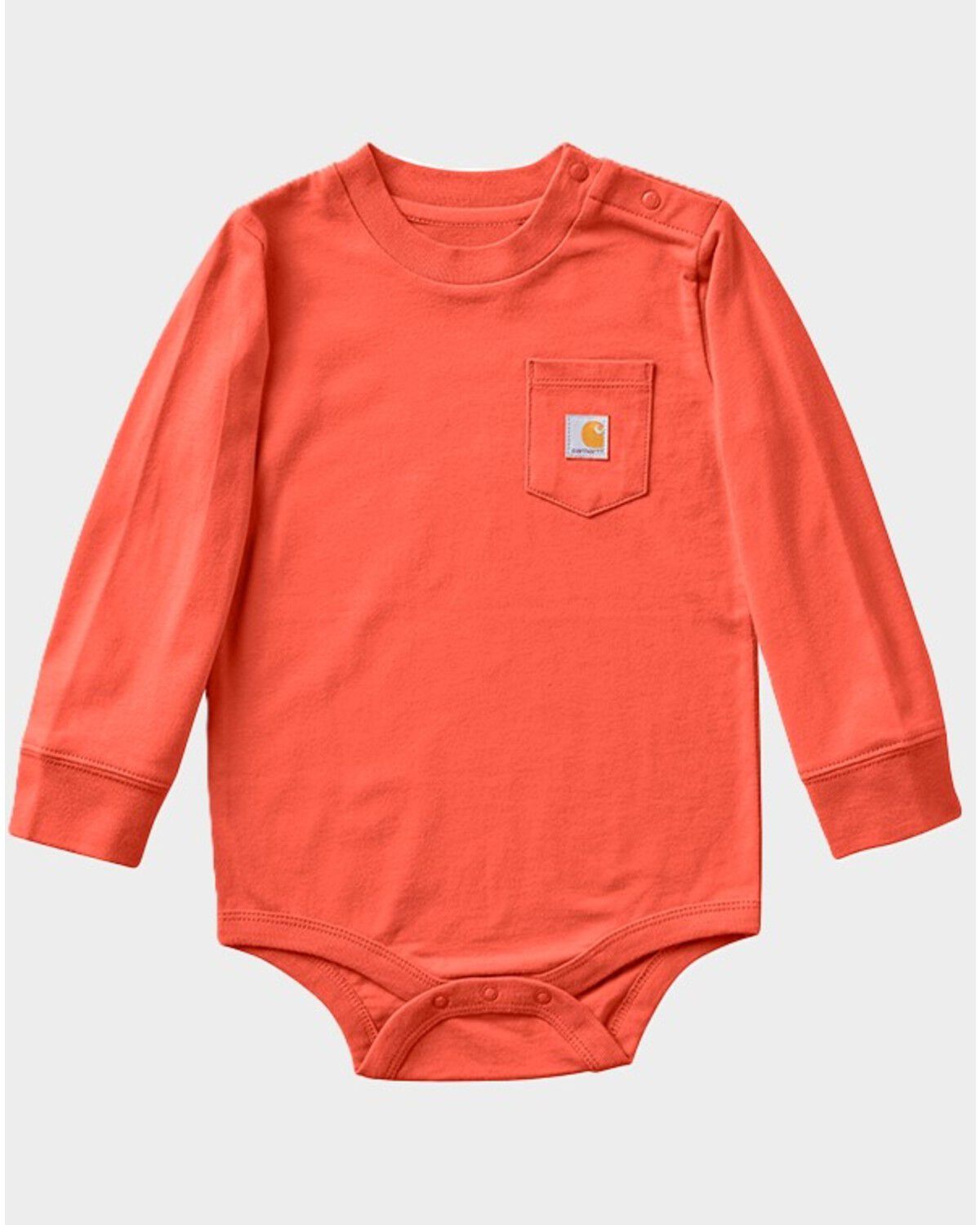 Carhartt Infant Boys' Burnt Brick Long Sleeve Logo Pocket Onesie, Red, hi-res