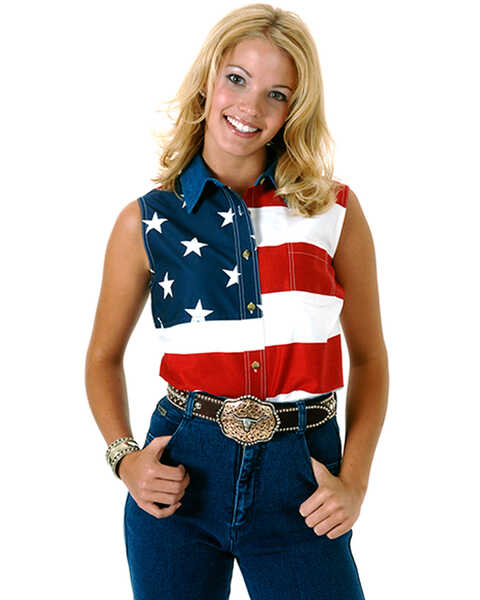 Roper Women's Sleeveless American Flag Western Shirt - Plus, Patriotic, hi-res