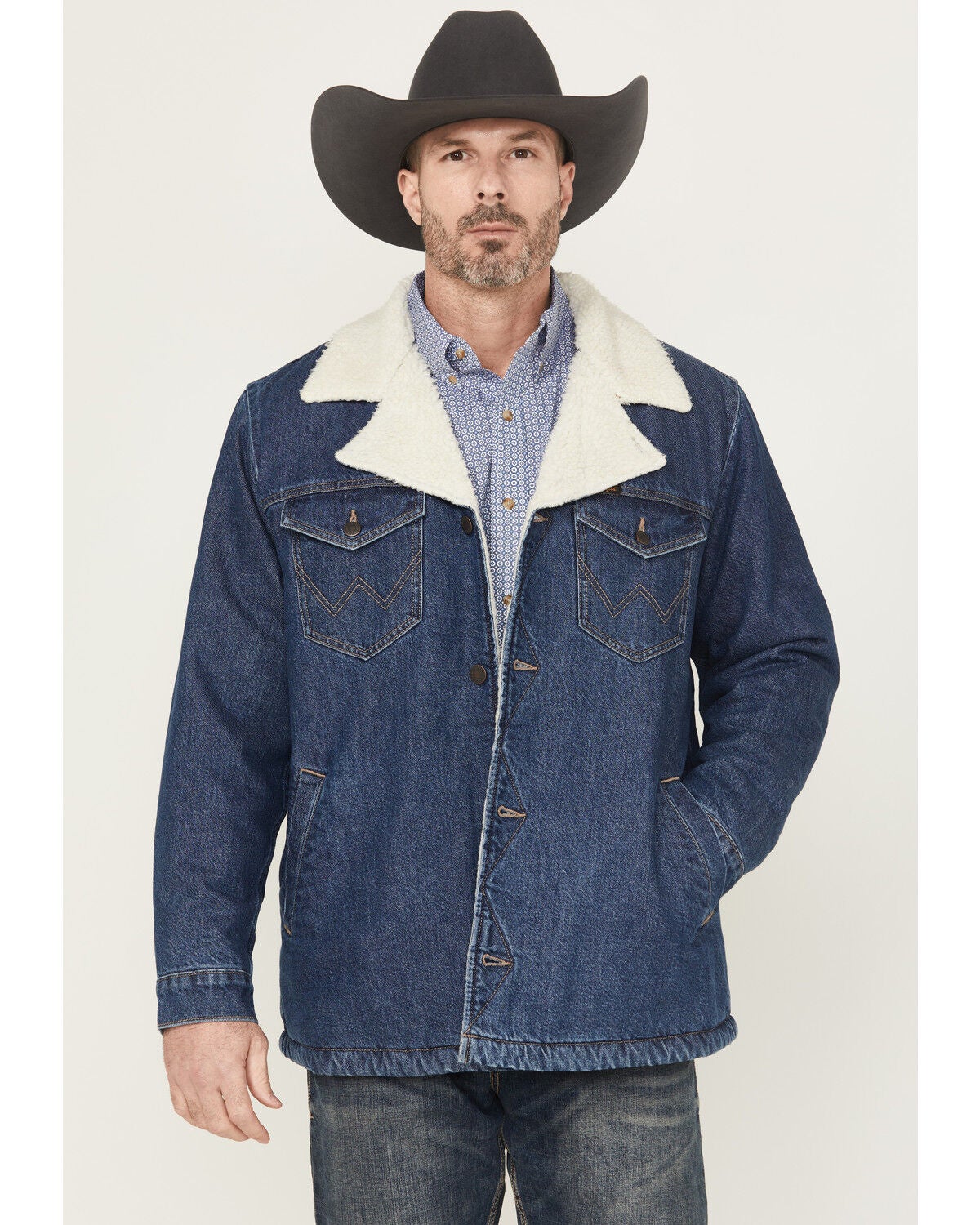Wrangler Men's Sherpa Lined Denim Coat, Dark Medium Wash, hi-res