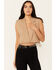 Image #1 - Vocal Women's Cropped Blazer Fringe Vest, Taupe, hi-res