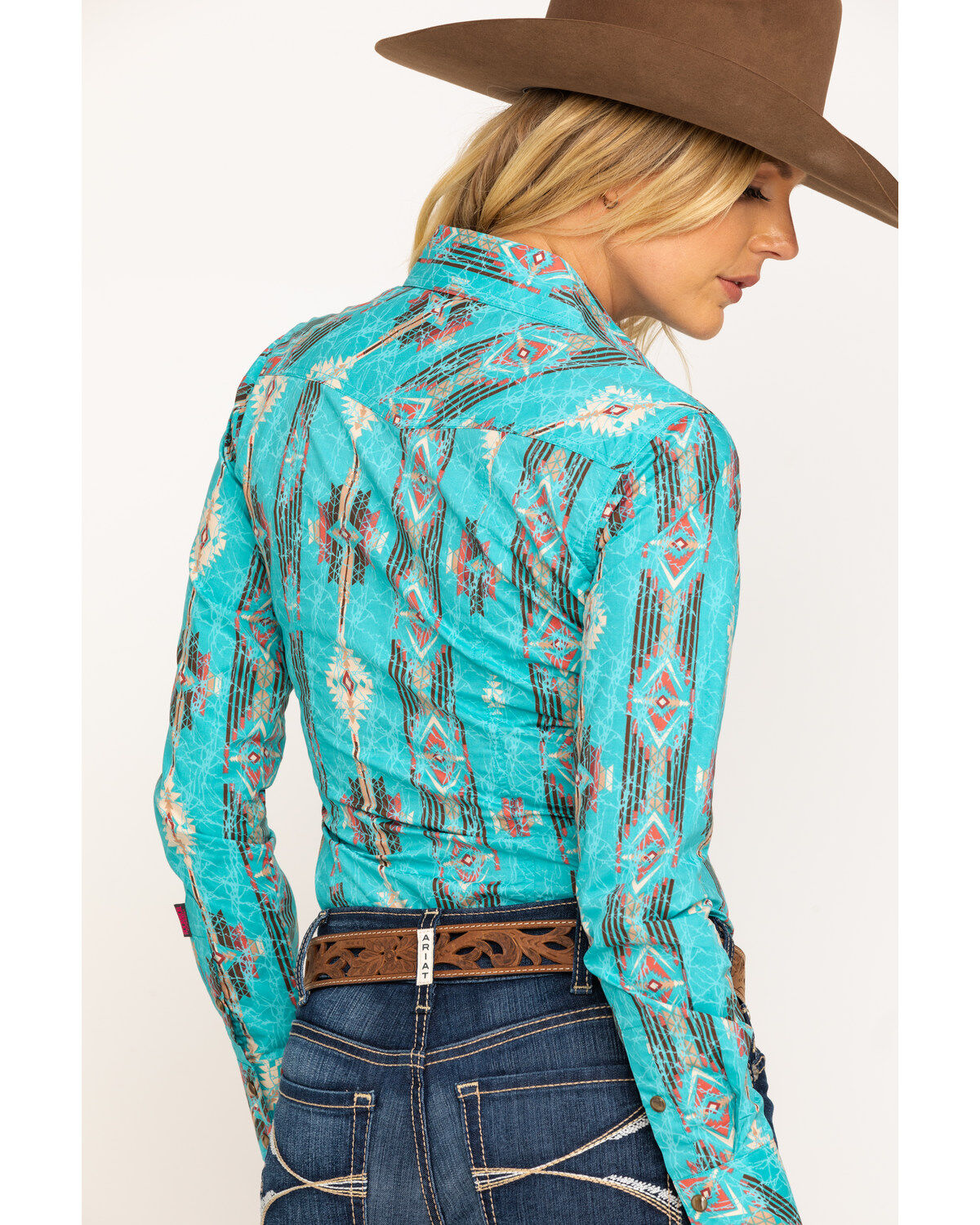 Image #5 - Rock & Roll Cowgirl Women's Mint Aztec Snap Long Sleeve Western Shirt, , hi-res
