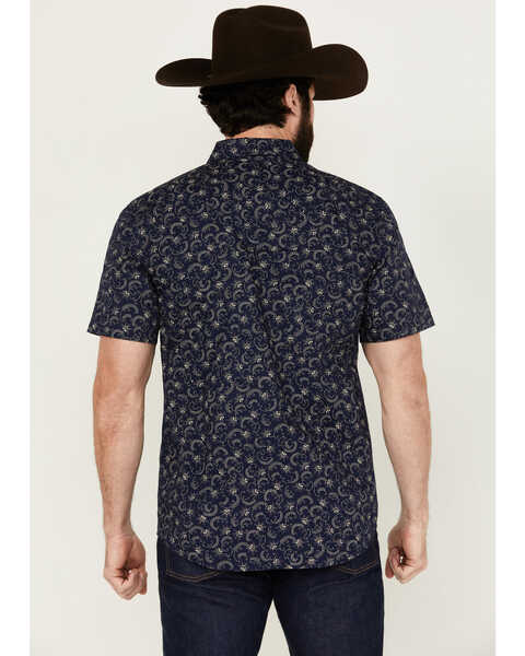 Image #4 - Moonshine Spirit Men's On Tour Floral Paisley Print Short Sleeve Snap Western Shirt , Blue, hi-res