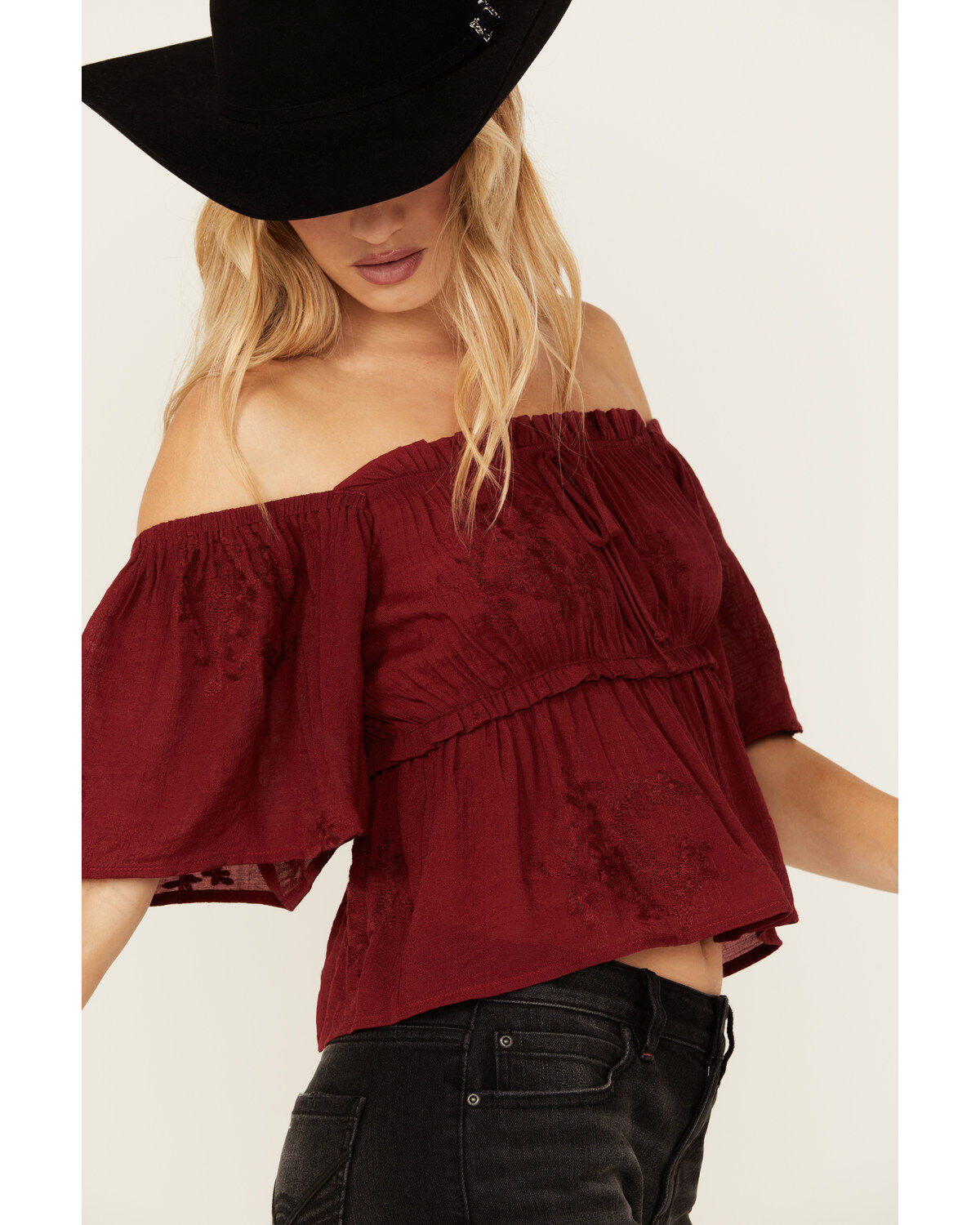 Image #2 - Wild Moss Women's Jacquard Flutter Sleeve Top, , hi-res