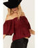 Image #2 - Wild Moss Women's Jacquard Flutter Sleeve Top , Burgundy, hi-res