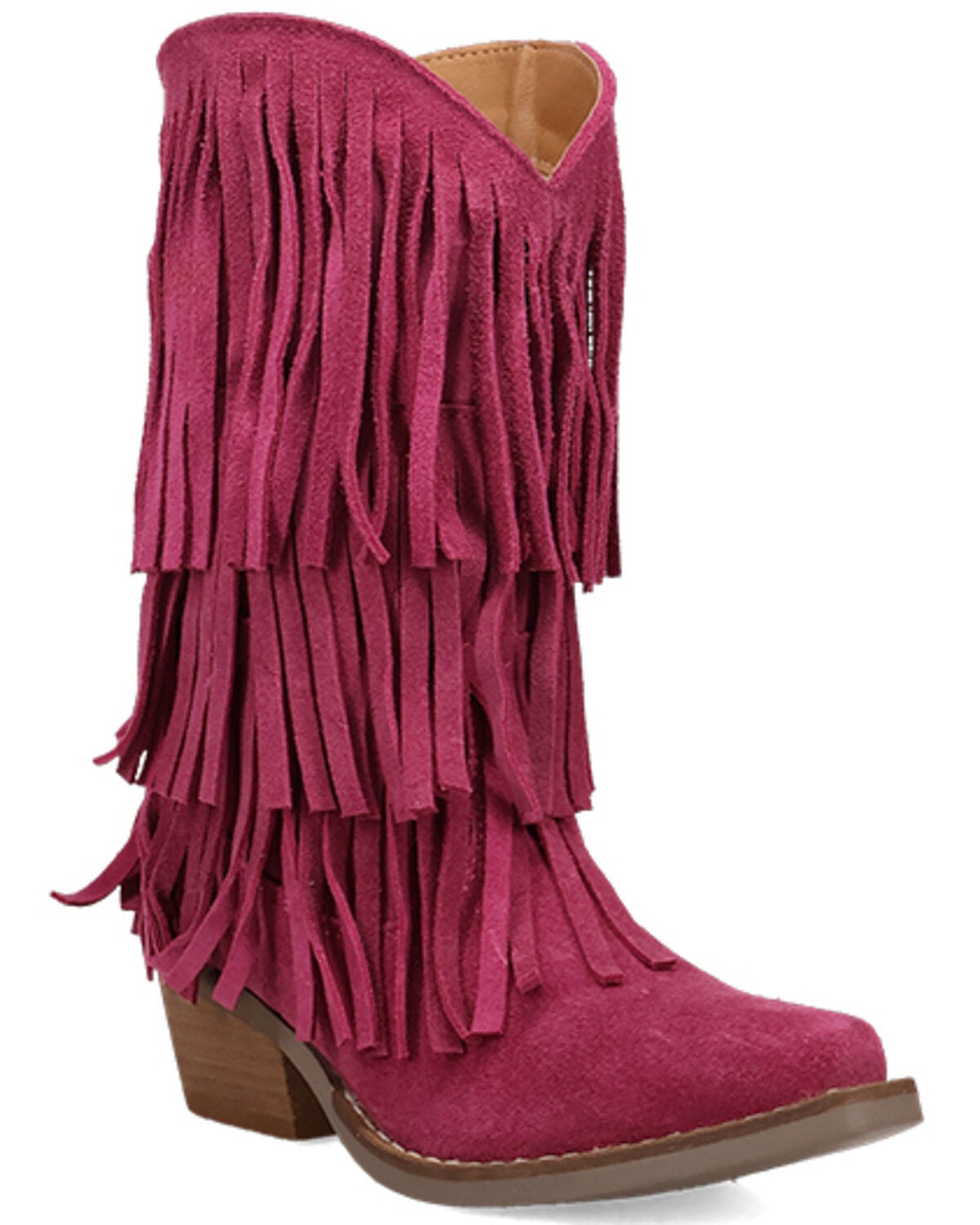 Dingo Little Girls' Wild Child Suede Fringe Western Boots - Snip Toe, Pink, hi-res