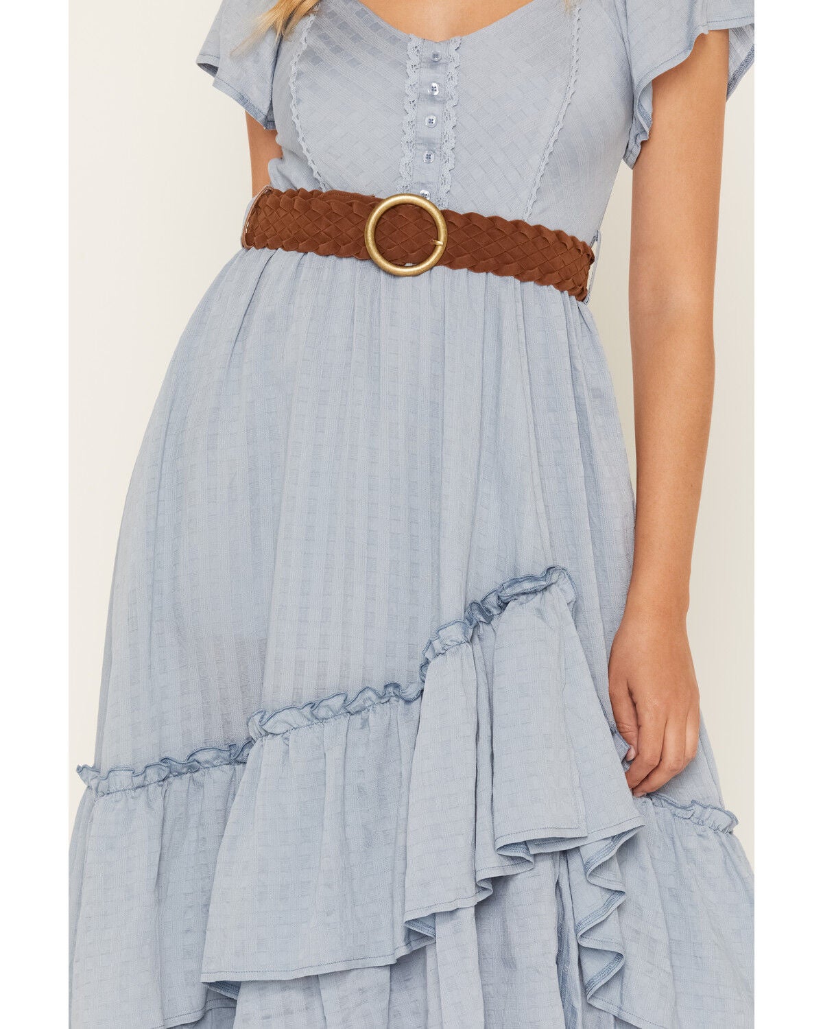 Image #3 - Rosabelle Honey Women's Belted Tiered High-Low Midi Dress, Blue, hi-res