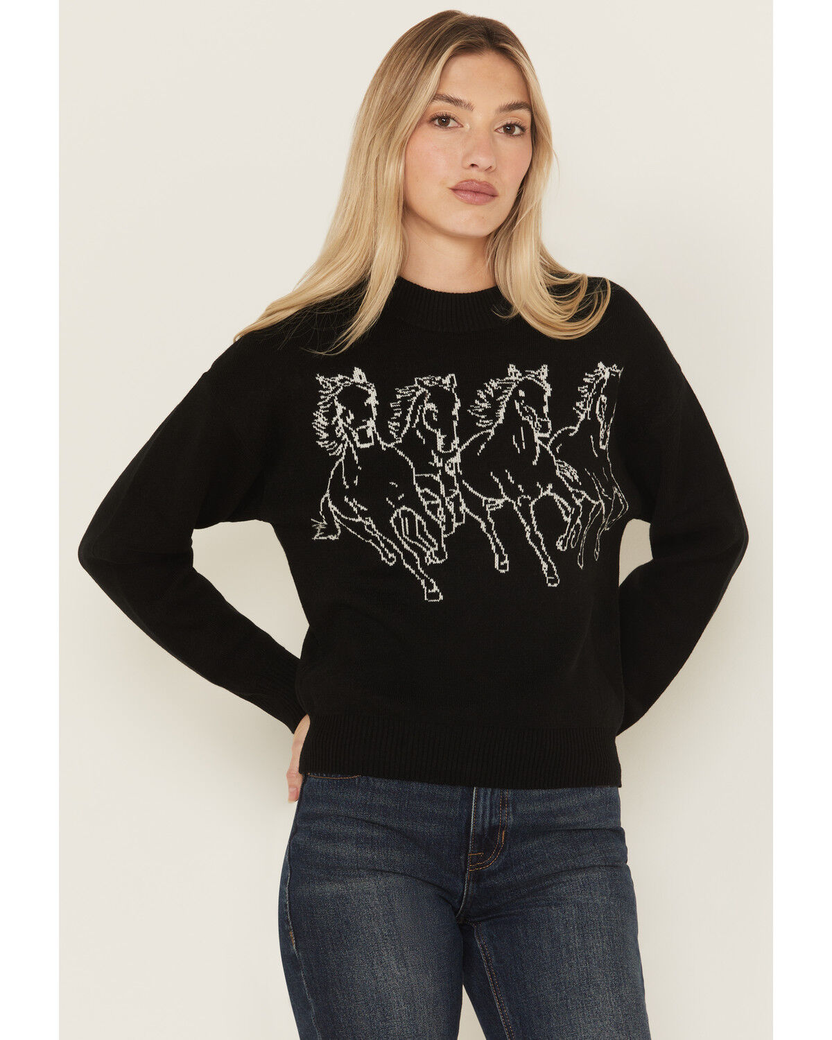 Image #1 - Wrangler Retro Women's Horse Crewneck Sweater, Black, hi-res