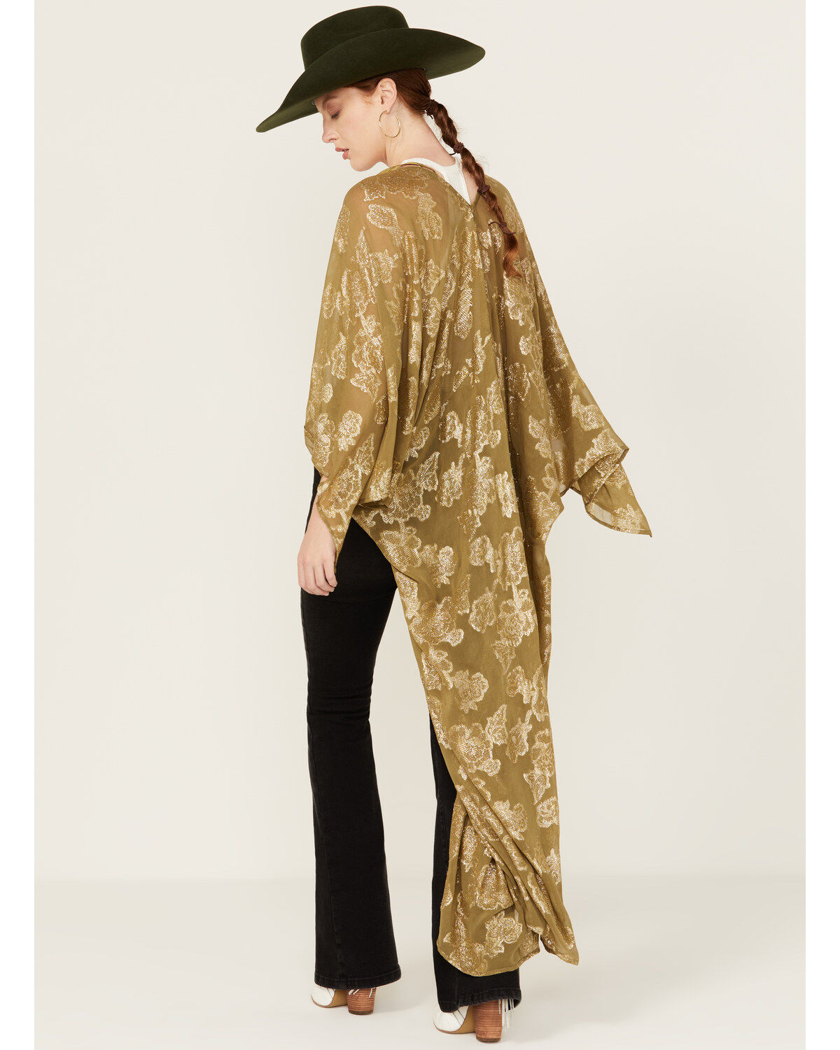 Image #4 - En Creme Women's Floral Metallic Long Sleeve Duster Kimono, , hi-res