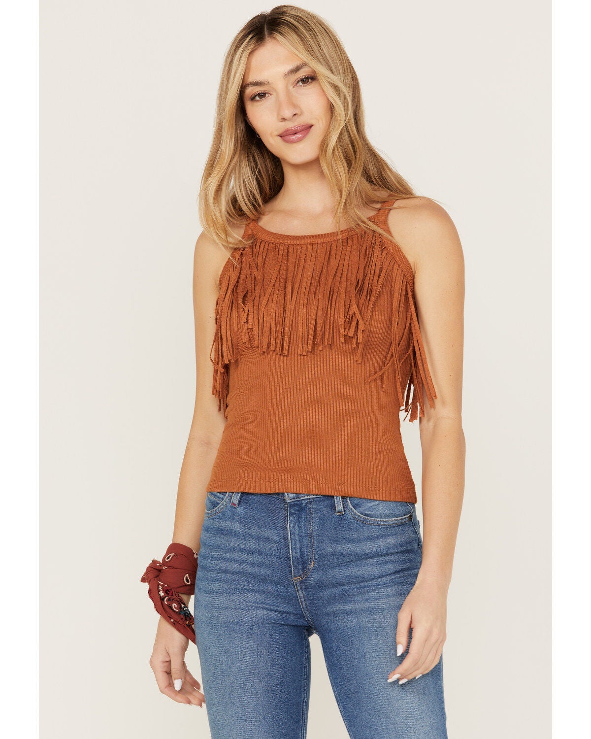Idyllwind Women's Levy Lane Fringe Rib Knit Tank, Pecan, hi-res