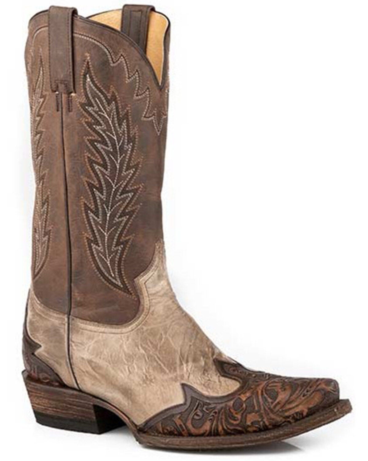 Stetson Men's Handtooled Blaze Western Boots - Snip Toe, Tan, hi-res