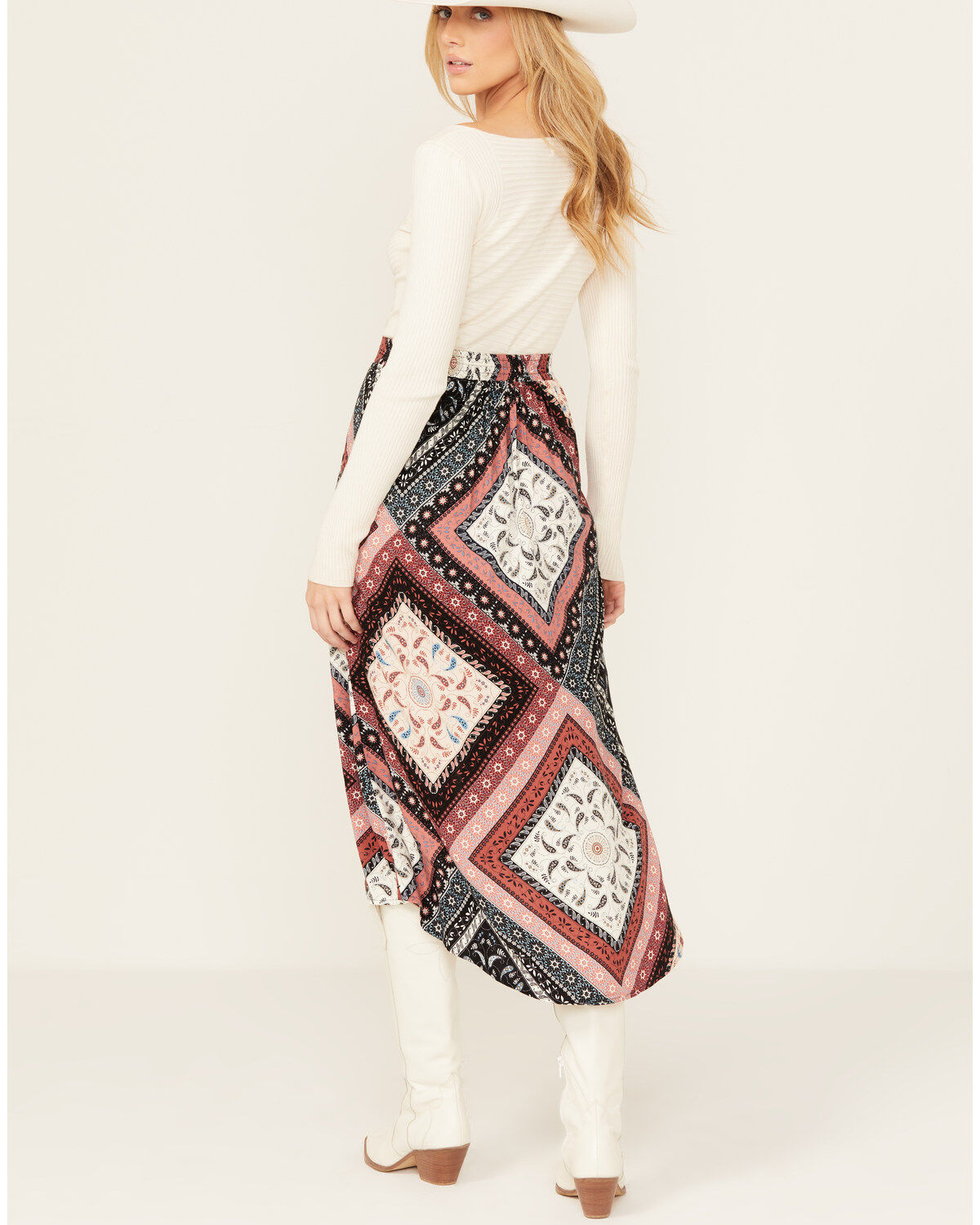 Image #3 - Shyanne Women's Patchwork Printed Hi Lo Slit Skirt, Indigo, hi-res