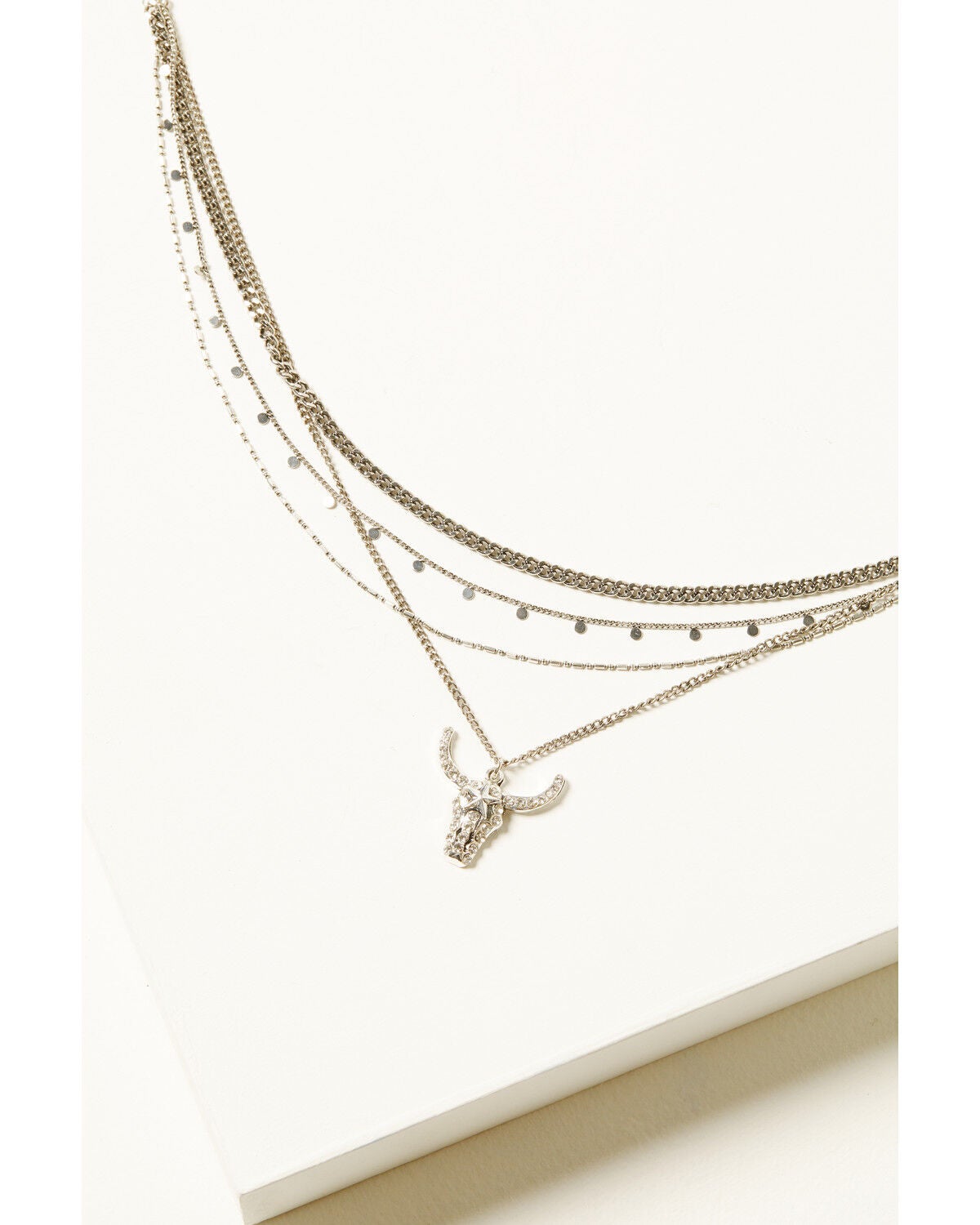 Shyanne Women's Steer Head Layered Necklace, Silver, hi-res