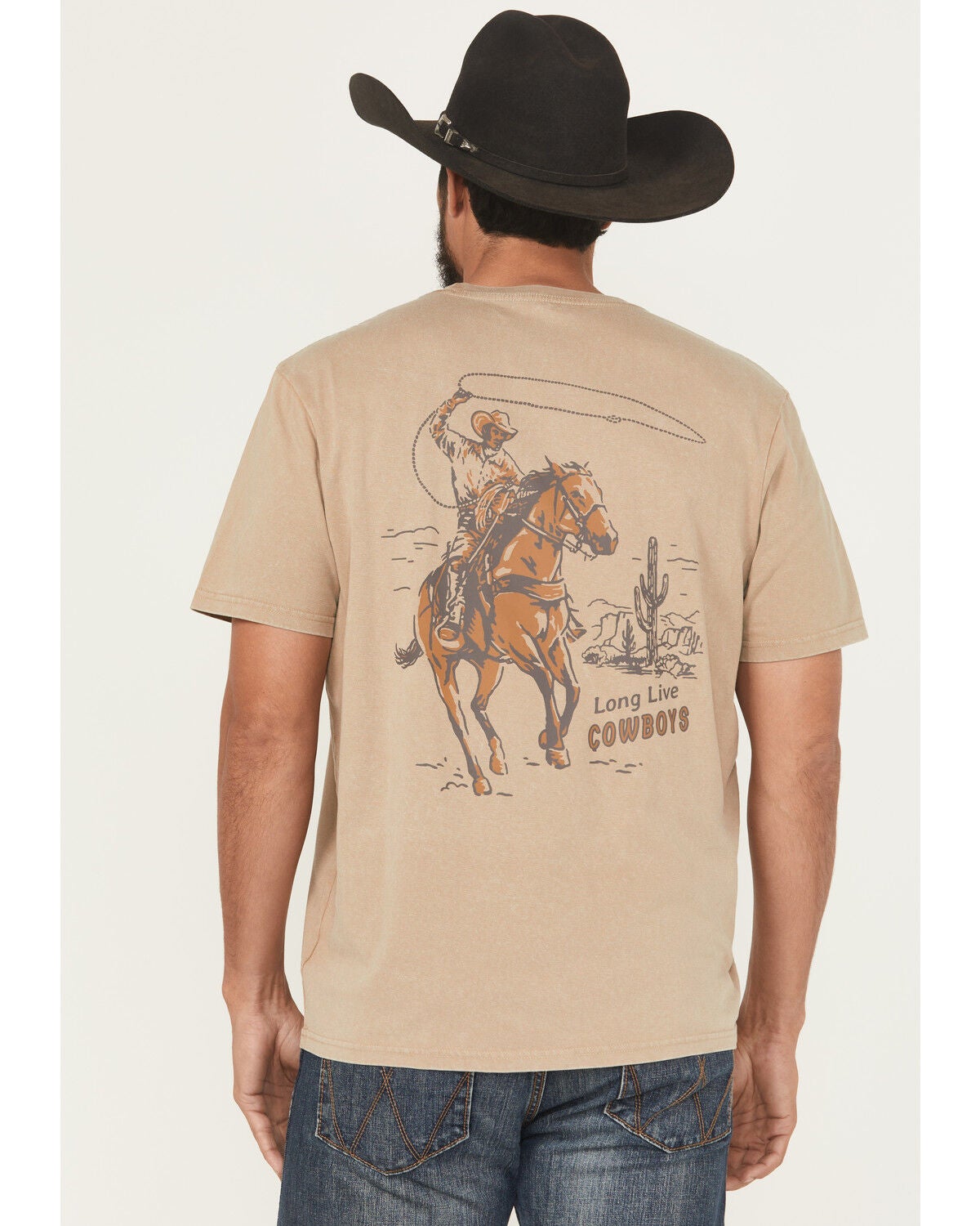 Wrangler Men's Long Live Cowboys Short Sleeve Graphic T-Shirt, Sand, hi-res