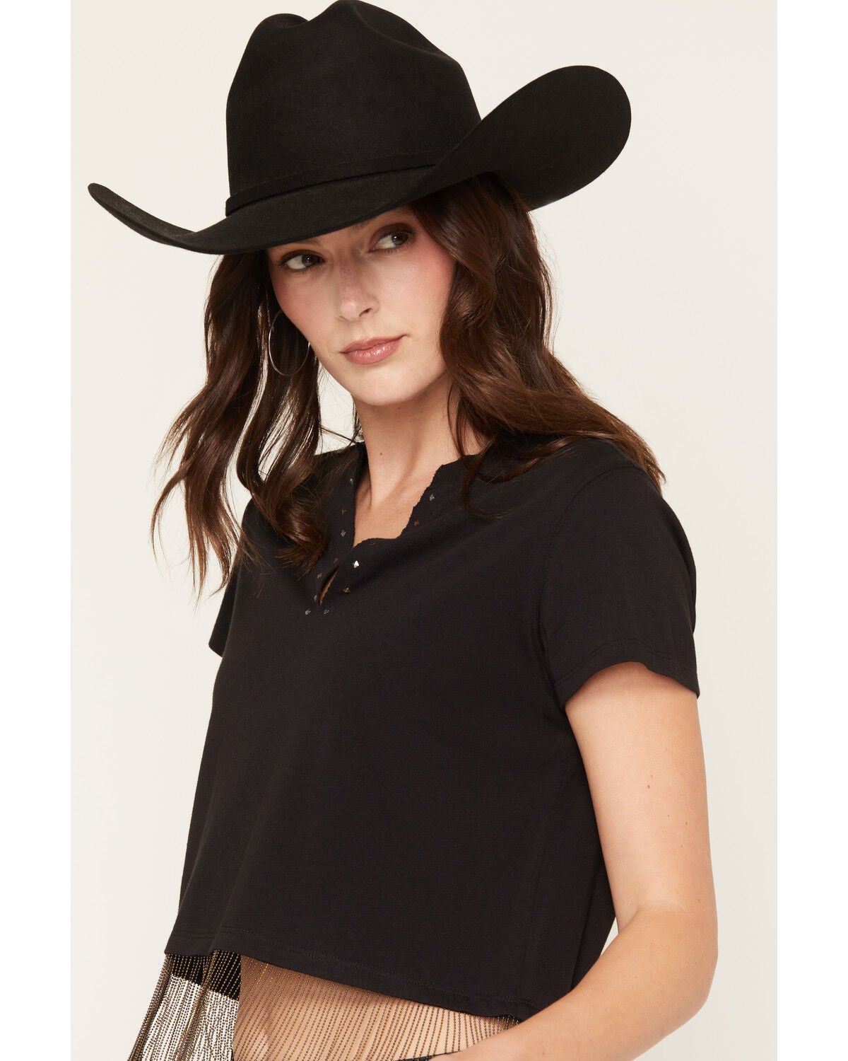 Image #2 - Idyllwind Women's Short Sleeve Fringe Top, Black, hi-res