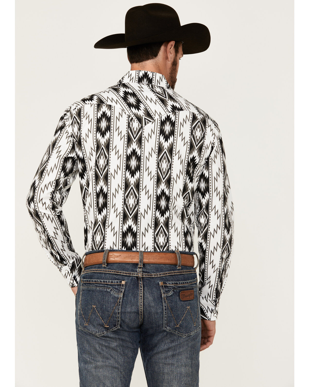 Image #4 - Rock & Roll Denim Men's Southwestern Print Long Sleeve Snap Stretch Western Shirt, White, hi-res