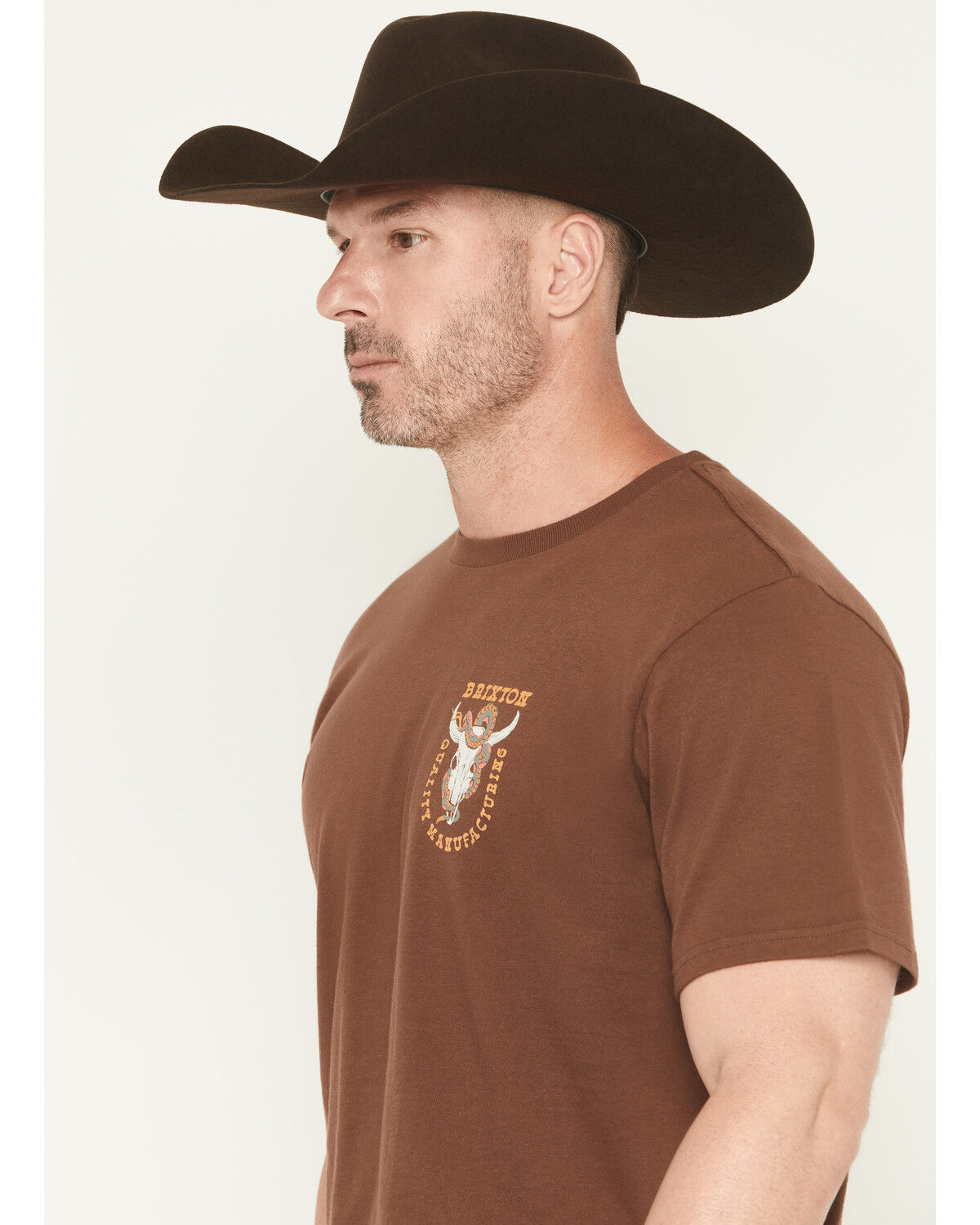 Image #3 - Brixton Men's Boot Barn Exclusive Durango Short Sleeve Graphic T-Shirt, Brown, hi-res