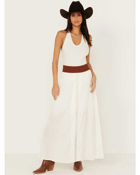 Shyanne Women's Lace Inset Midi Skirt , White, hi-res