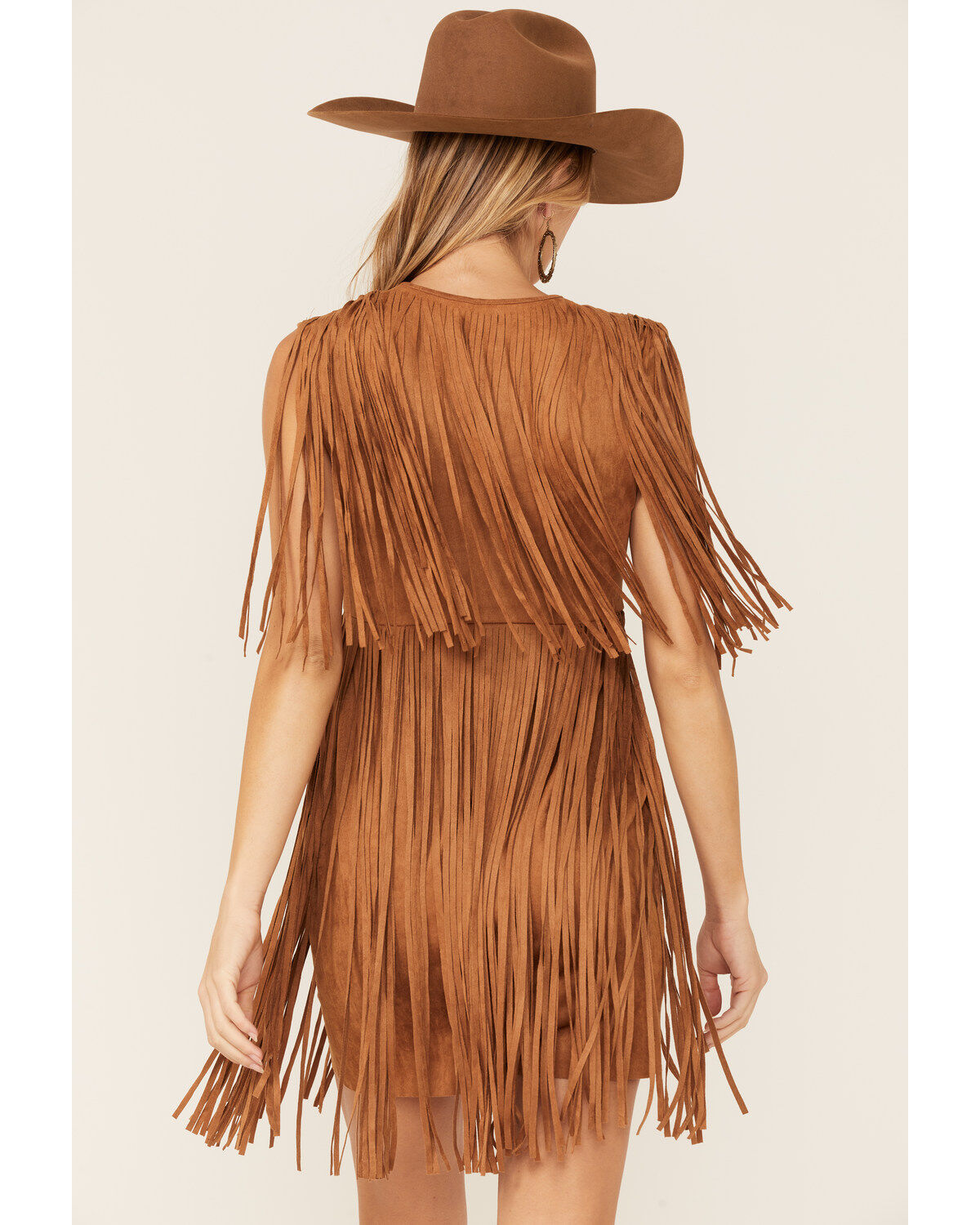 Image #3 - Vocal Women's Fringe Tiered V-Neck Dress, Camel, hi-res