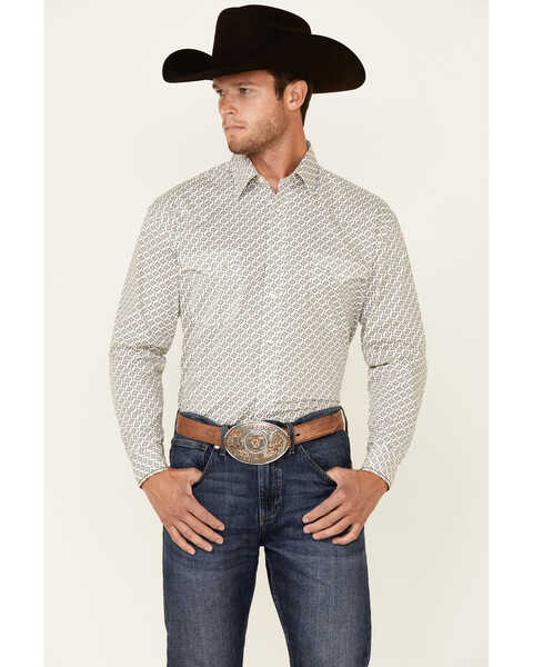 Rough Stock By Panhandle Men's Sand Southwestern Geo Print Long Sleeve Snap Western Shirt, Sand, hi-res