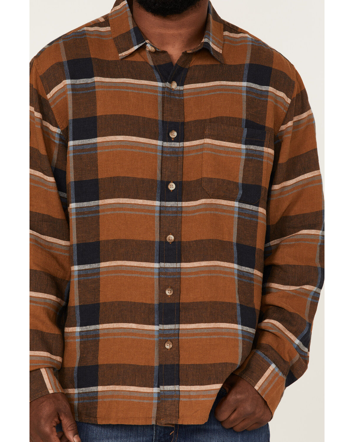 Image #3 - Pendleton Men's Linen Large Plaid Long Sleeve Button Down Western Shirt, Brown, hi-res