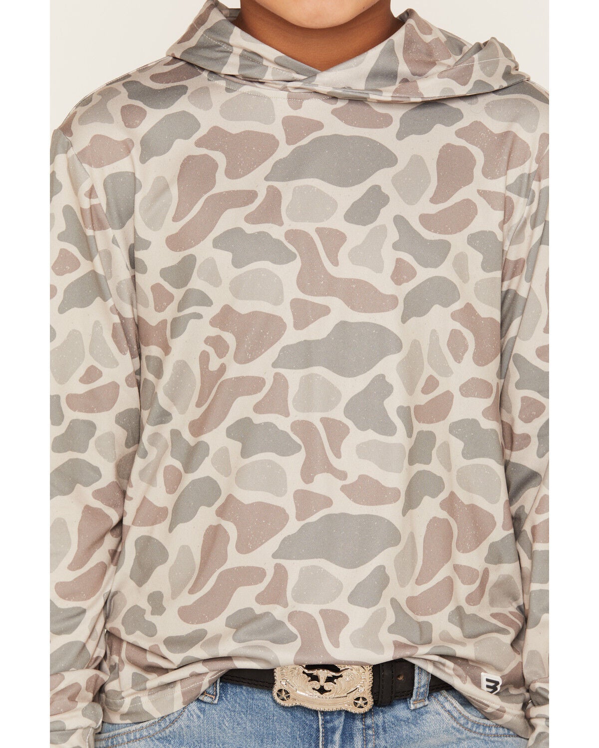 Image #3 - Burlebo Boys' Camo Print Hooded Stretch Performance Shirt, Camouflage, hi-res