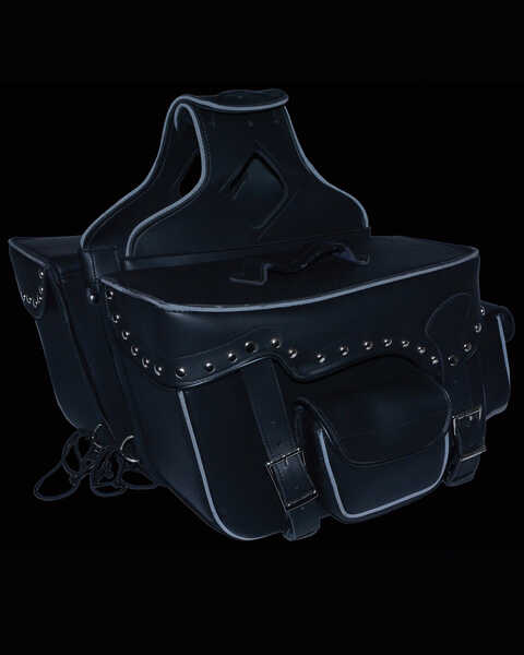 Image #4 - Milwaukee Leather Reflective Double Front Pocket Studded Throw Over Saddle Bag, Black, hi-res