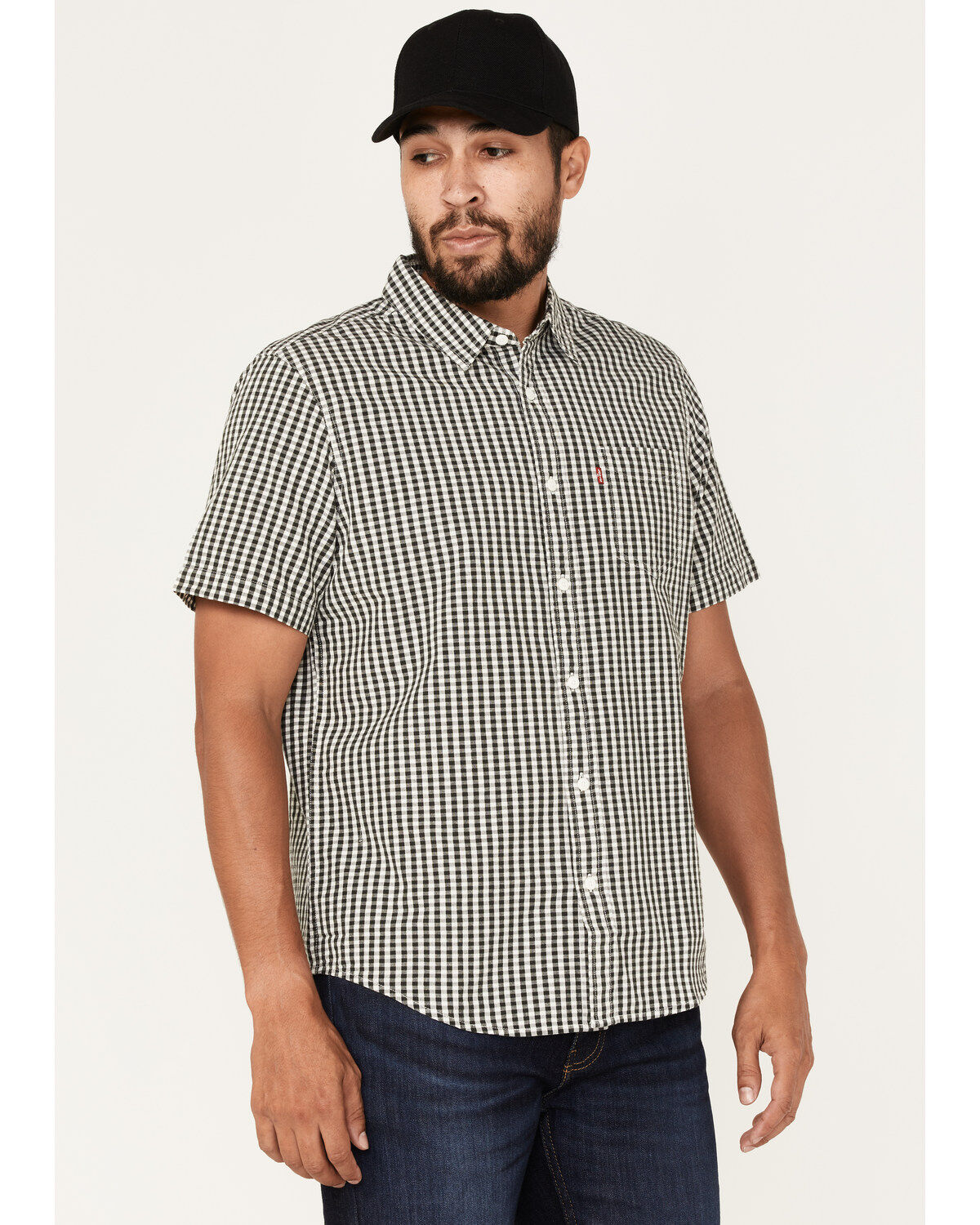 Image #2 - Levi's Men's Classic 1 Pocket Checker Short Sleeve Button Down Shirt, Navy, hi-res