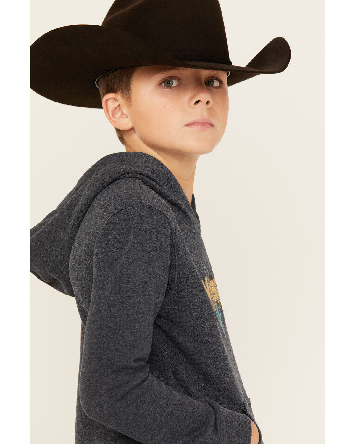 Image #2 - Wrangler Boys' Desert Logo Hooded Sweatshirt, Charcoal, hi-res
