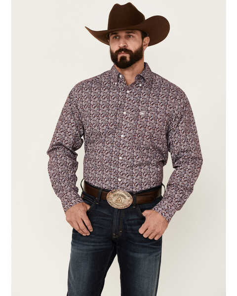 Ariat Men's WF Castiel Floral Print Long Sleeve Button-Down Western Shirt , Purple, hi-res
