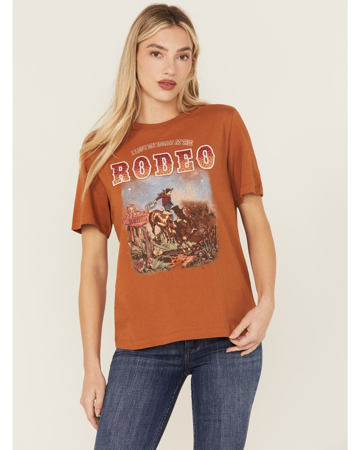 Idyllwind Women's Boyfriend Embellished Short Sleeve Graphic Tee, Caramel, hi-res