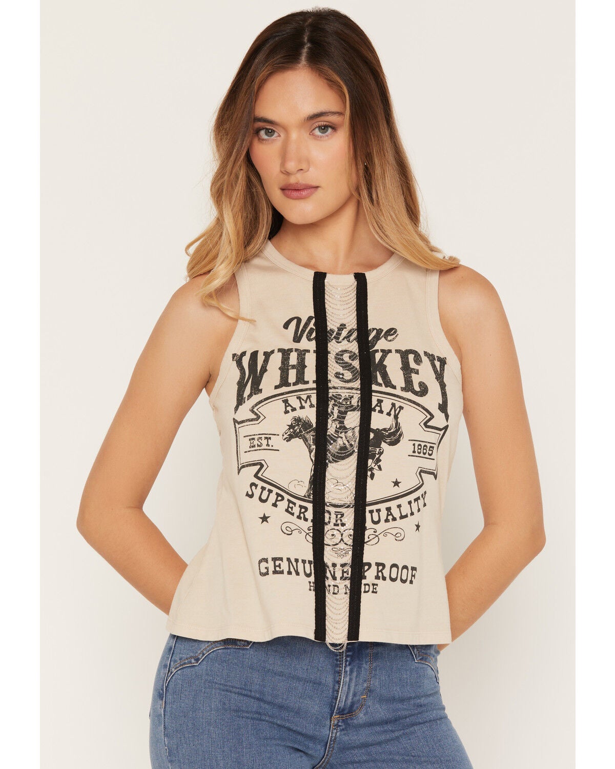 Image #1 - Blended Women's Whiskey Chain Front Tank, Tan, hi-res