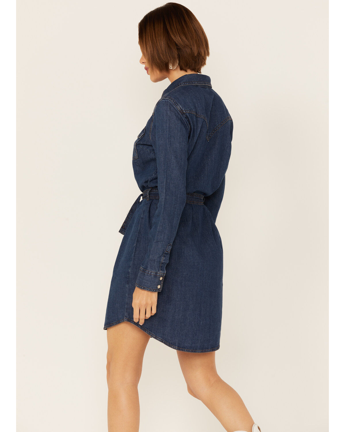 Image #3 - Wrangler Women's Dark Denim Washed Long Sleeve Western Shirt Dress, Indigo, hi-res