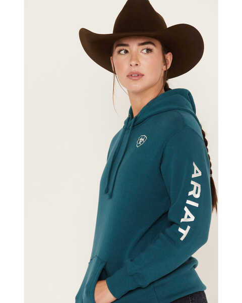 Ariat Women's Embroidered Logo Hoodie, Blue, hi-res