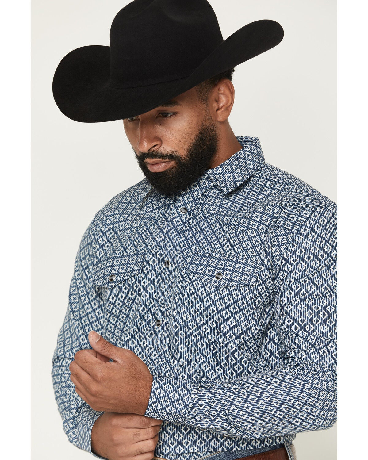 Image #2 - RANK 45&reg; Men's Twisted Geo Print Long Sleeve Snap Performance Western Shirt, Blue, hi-res