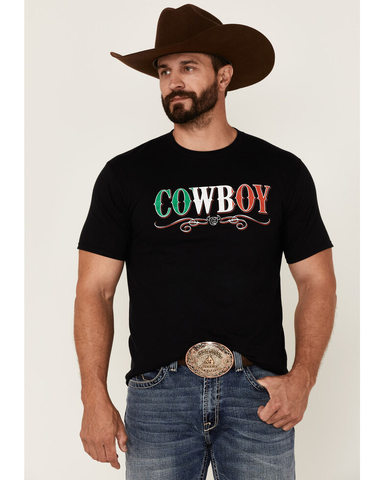 Cowboy Hardware Men's Black Mexican Flag Bull Graphic Short Sleeve T-Shirt , Black, hi-res