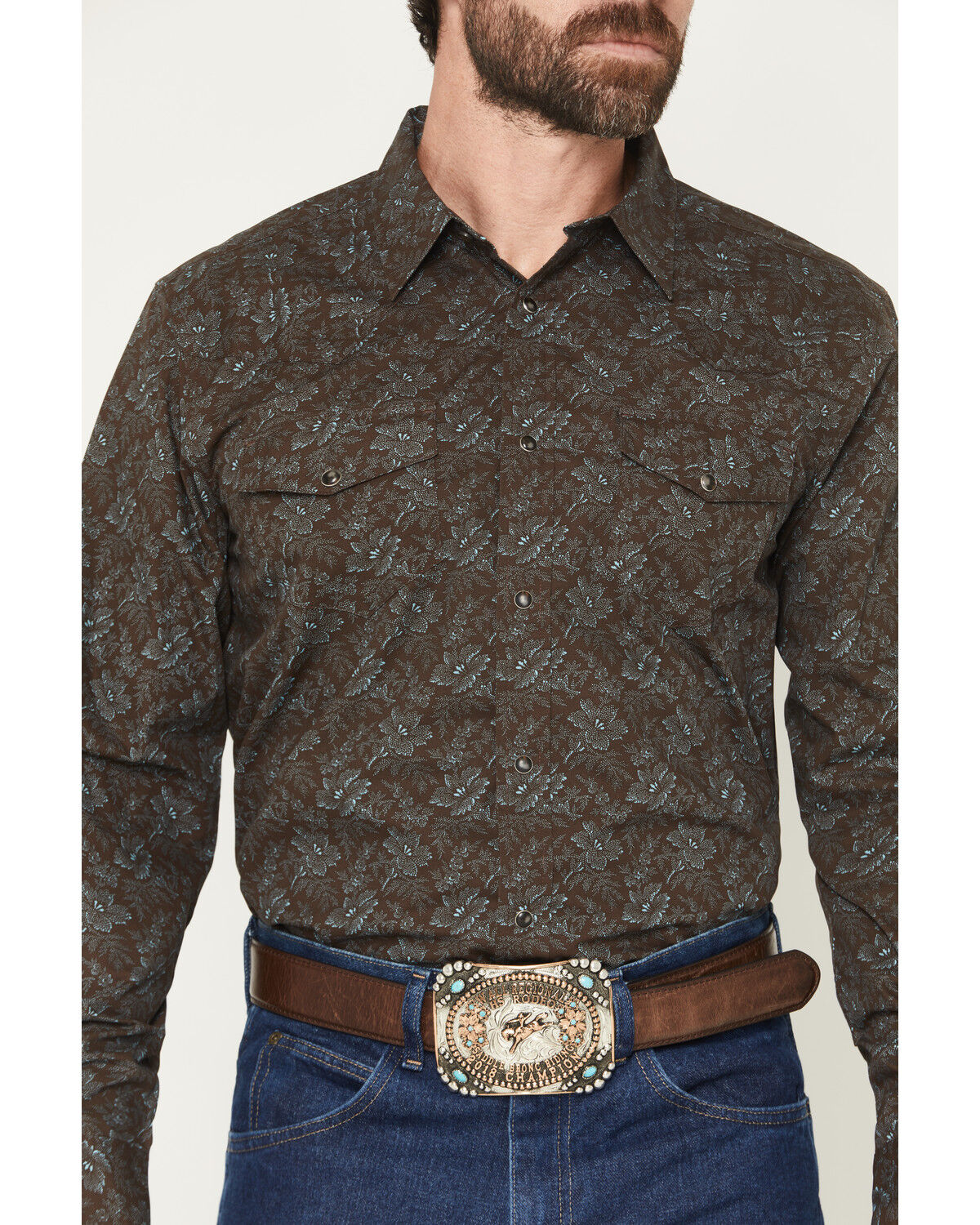 Image #3 - Gibson Trading Co Men's Groovin Floral Print Long Sleeve Snap Western Shirt, Dark Brown, hi-res
