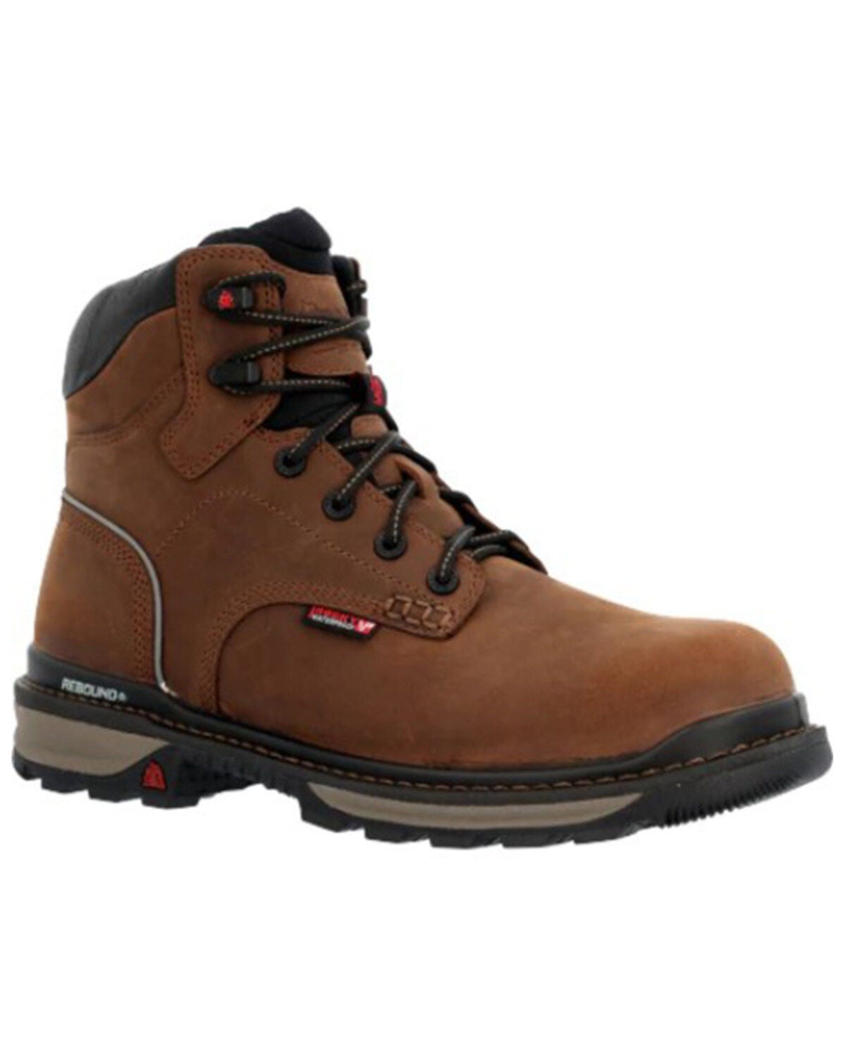 Rocky Men's Rams Horn 6" Lace-Up Waterproof Work Boots - Composite Toe, Distressed Brown, hi-res