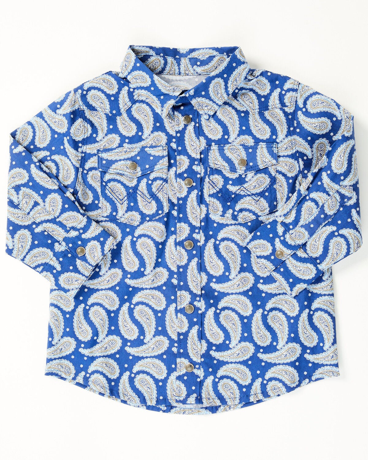 Wrangler Toddler Boys' Paisley Print Long Sleeve Snap Western Shirt, Blue, hi-res