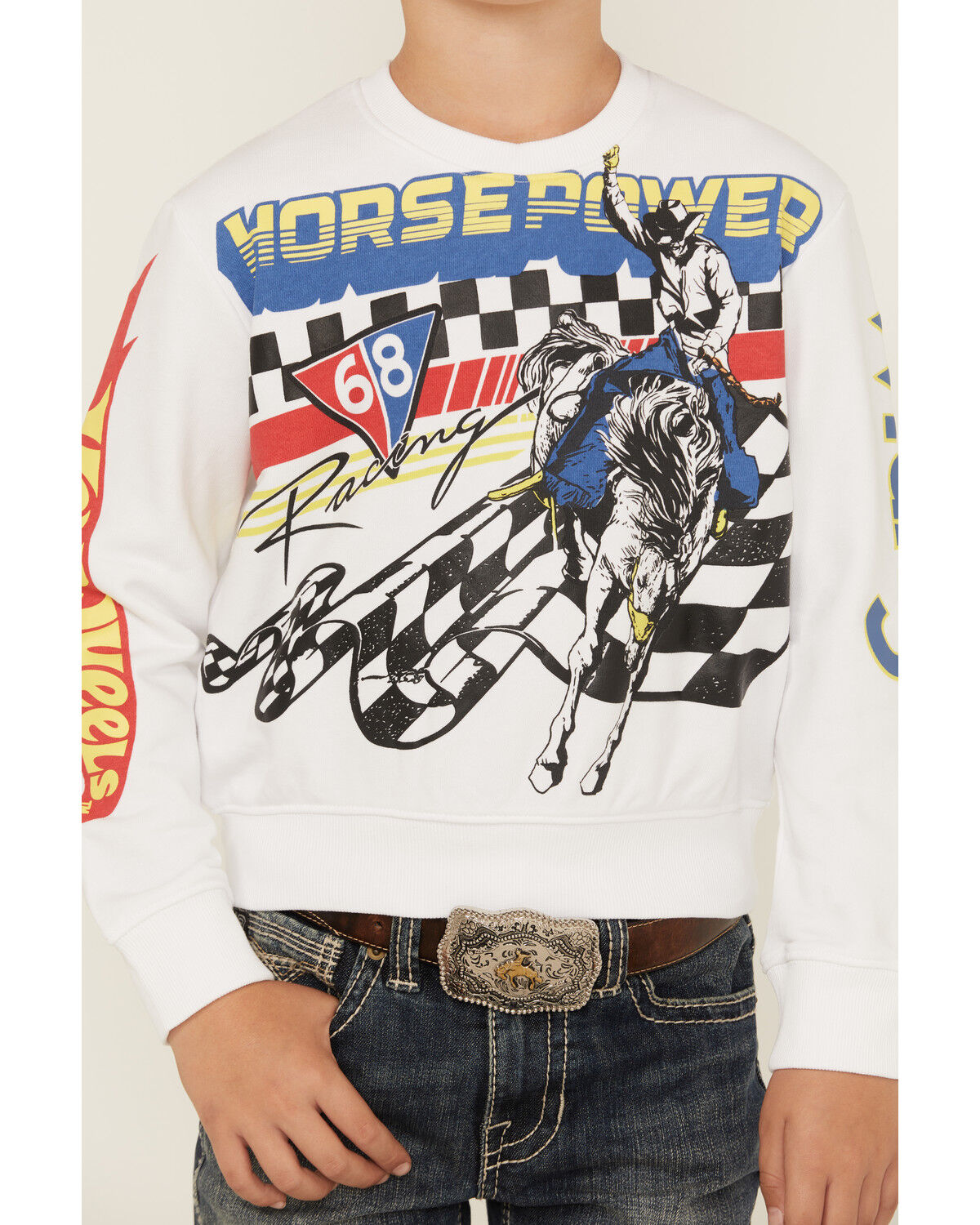 Image #3 - Wrangler® x Hot Wheels™ Boys' Rodeo Crew Neck Sweatshirt, White, hi-res