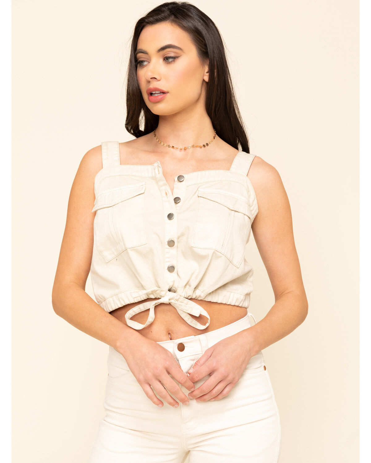 Image #1 - Free People Women's Palm Desert Denim Top, Ivory, hi-res