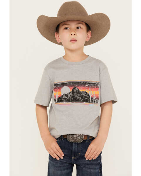 Rock & Roll Denim Boys' Sunset Short Sleeve Graphic T-Shirt, Grey, hi-res