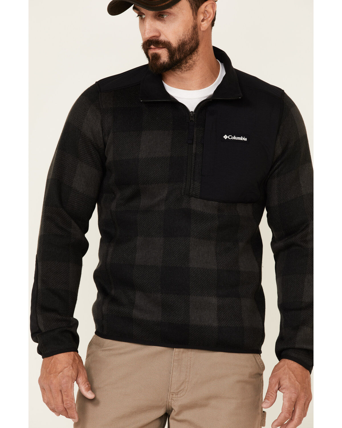 Image #3 - Columbia Men's Buffalo Plaid Print Weather 1/2 Zip Fleece Pullover, Black, hi-res