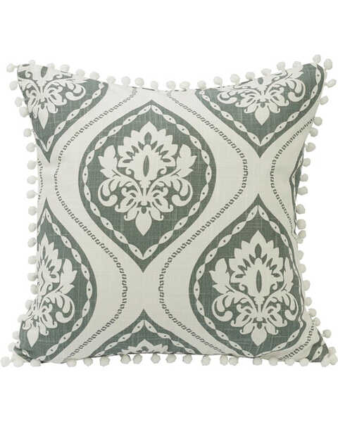 HiEnd Accents Graphic Print Pillow with Pom Trim, Green, hi-res