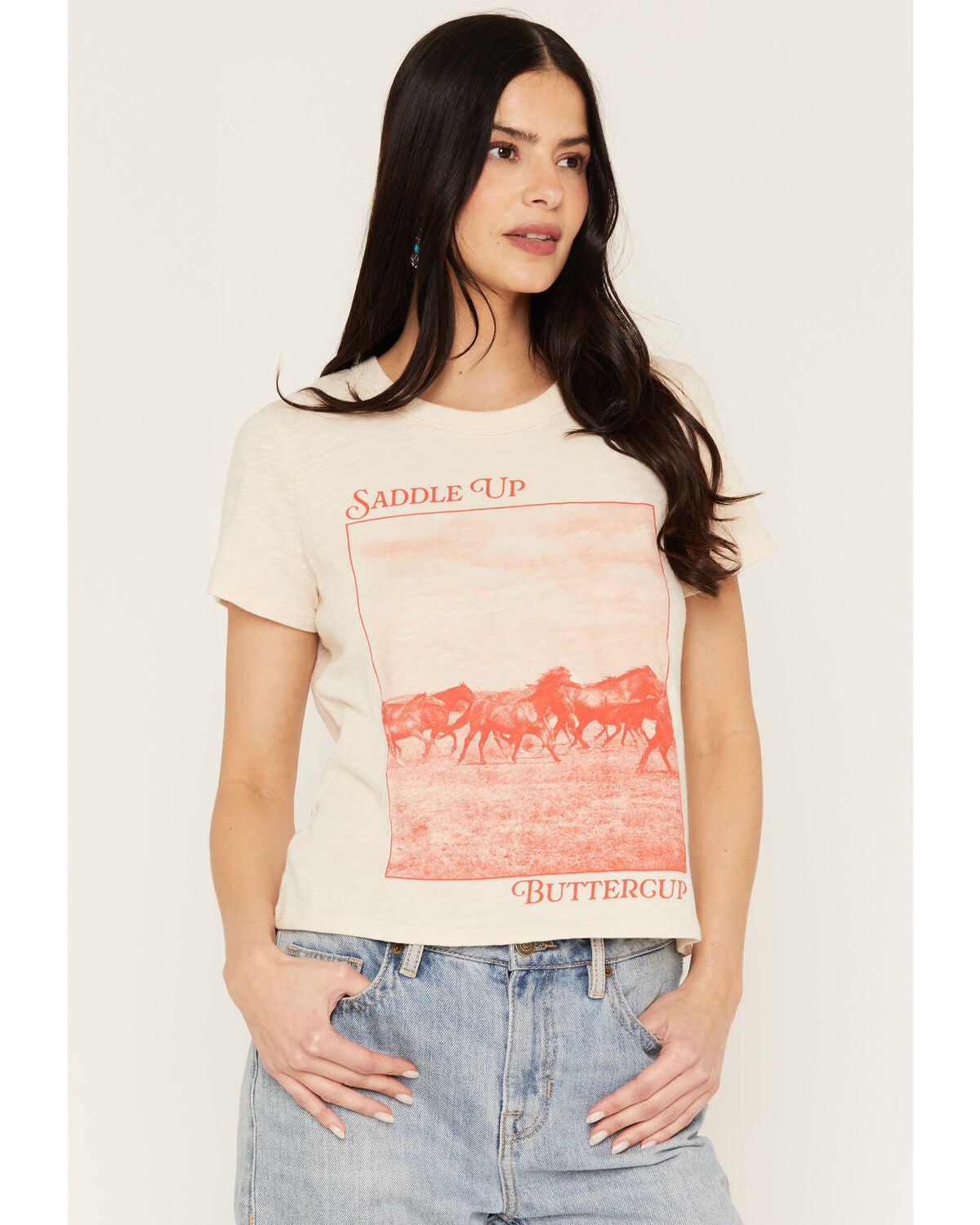 White Crow Women's Saddle Up Buttercup Short Sleeve Graphic Tee, Tan, hi-res