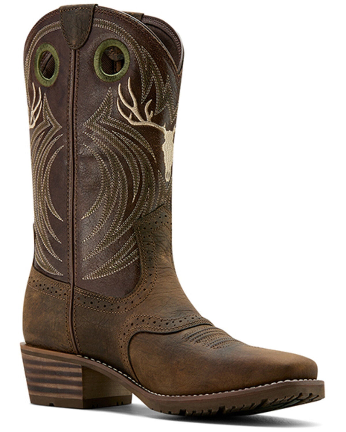 Ariat Men's Hybrid Roughstock Antler Performance Western Boots - Square Toe, Taupe, hi-res