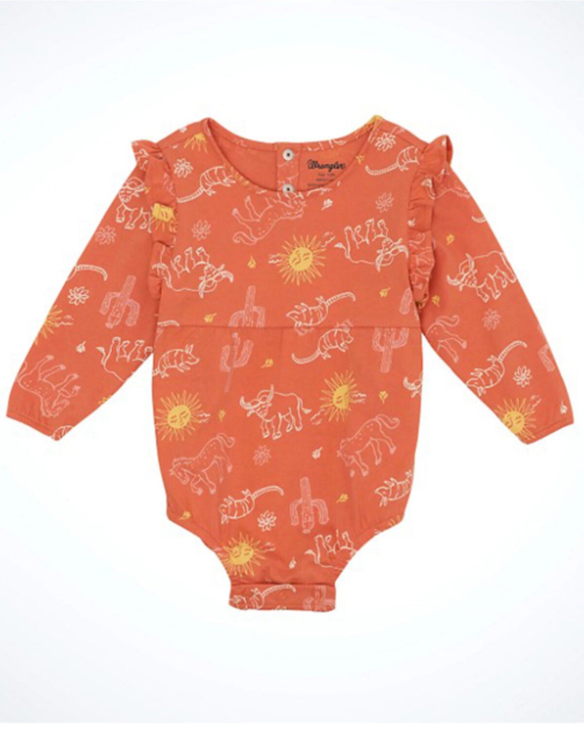 Wrangler Infant Girls' Cactus Print Long Sleeve Snap Onesie, Coral, hi-res