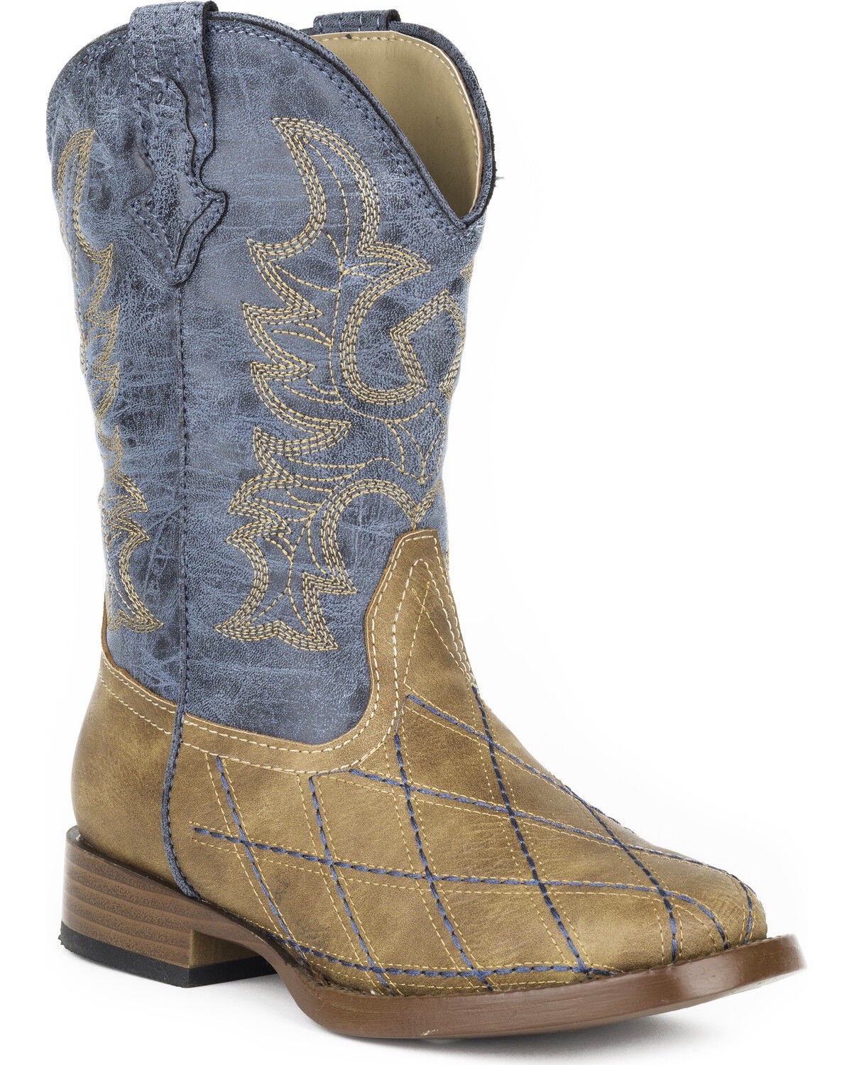Roper Boys' Cross Cut Western Boots - Square Toe, Tan, hi-res