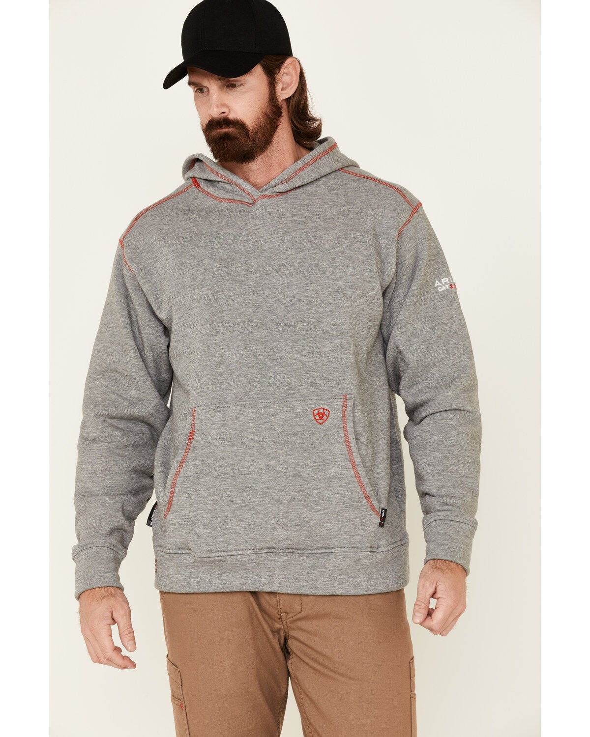 Ariat Men's Flame Resistant Polartec Hooded Work Sweatshirt, Hthr Grey, hi-res
