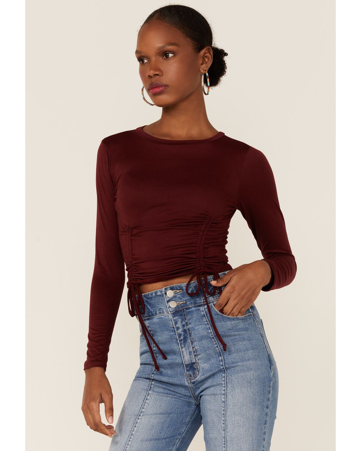 Moa Moa Women's Cinched Top, Burgundy, hi-res
